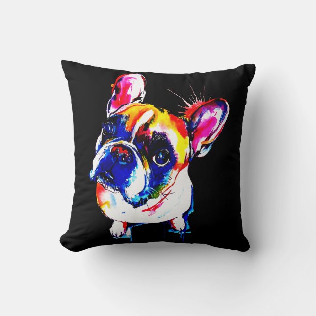 Cojín Decorativo Regalo de Bulldog francés | Arte Cute Frenchie Col (Anverso)