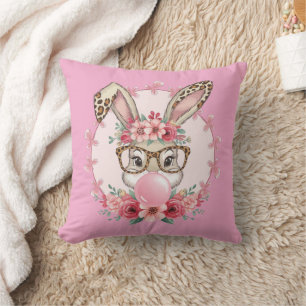 Cojín Decorativo Regalo de conejito floral lindo de Pascua Leopardo