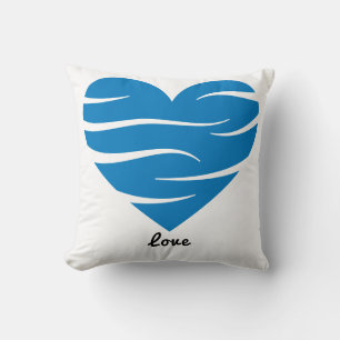 Cojín Decorativo Regalo de Corazón Azul con Olas Abstractas Amor y