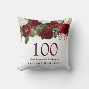 Cojín Decorativo Regalo de cumpleaños 100 de la Rosa Roja de Borgoñ