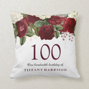 Cojín Decorativo Regalo de cumpleaños 100 de la Rosa Roja de Borgoñ