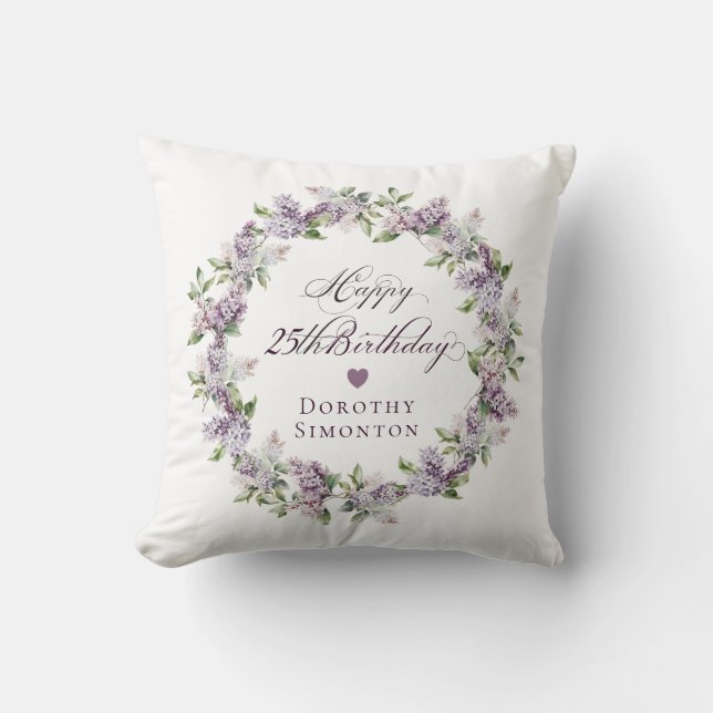 Cojín Decorativo Regalo de cumpleaños 25 personalizado Lilac morado (Anverso)