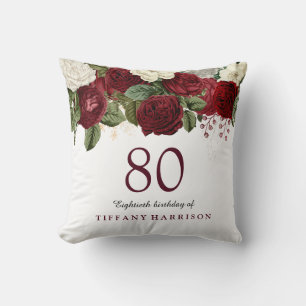 Cojín Decorativo Regalo de cumpleaños 80 de la Rosa Blanca Roja de