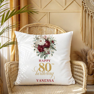 Cojín Decorativo Regalo de cumpleaños 80 Timeless Burgundy Blush