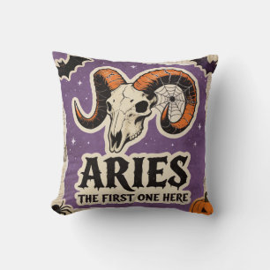 Cojín Decorativo Regalo de cumpleaños esqueleto Aries Zodiac Hallow