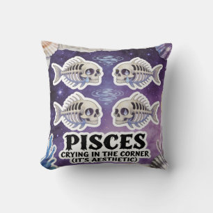 Cojín Decorativo Regalo de cumpleaños esqueleto Piscis Zodiac Hallo