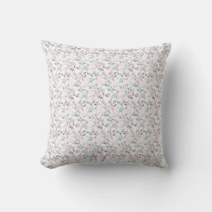 Cojín Decorativo Regalo de Cumpleaños Flores Rosas, Azules y Gris