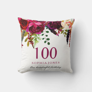 Cojín Decorativo Regalo de cumpleaños número 100 del Boho rosa y bo