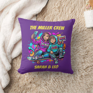 Cojín Decorativo Regalo de cumpleaños púrpura para hijo skater de s