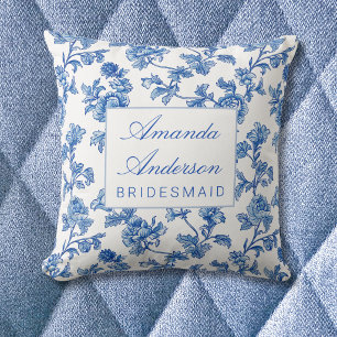 Cojín Decorativo Regalo de Dama de Honor Chinoiserie Azul y Blanco