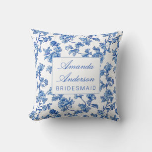Cojín Decorativo Regalo de Dama de Honor Chinoiserie Azul y Blanco