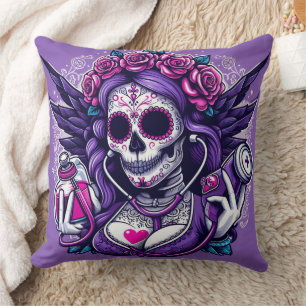 Cojín Decorativo Regalo de Enfermería para el Día de Muertos