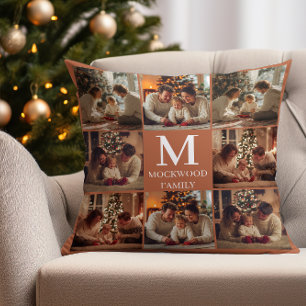Cojín Decorativo Regalo de familia con fotos múltiples en guión mon