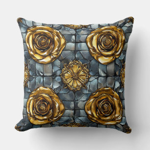 Cojín Decorativo Regalo de Flor de Rosa Dorada Vintage para ella