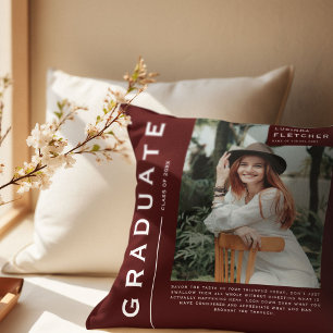 Cojín Decorativo Regalo de graduación de foto y cita Burgundy