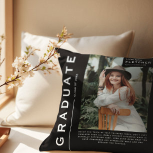 Cojín Decorativo Regalo de graduación de foto y cita negra