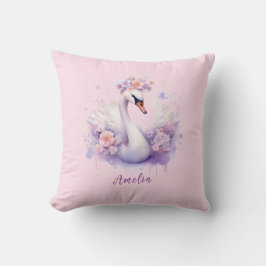 Cojín Decorativo Regalo de Hija Cisne Rosa Floral Acuarela Elegante