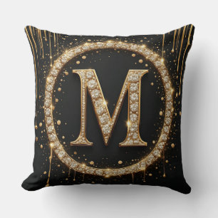 Cojín Decorativo Regalo de inicial personal monograma M letra dorad