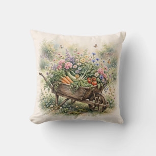 Cojín Decorativo Regalo de jardín de abuelos Acuarela Carretilla Fl