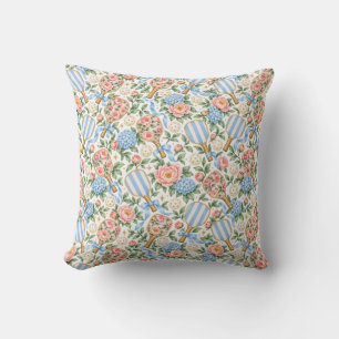 Cojín Decorativo Regalo de jugador de pickleball floral azul elegan