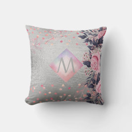 Cojín Decorativo Regalo de la Marina Plata Monograma Rosegold Girly