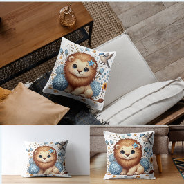 Cojín Decorativo Regalo de León y Flores Azules