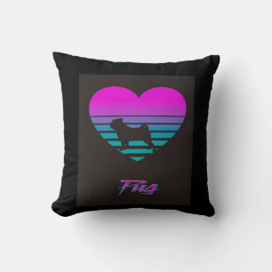 Cojín Decorativo Regalo de los amantes del pug de vaporwave Heart P