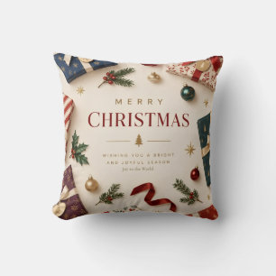Cojín Decorativo Regalo de Navidad Burgundy Elegante y Estallido de