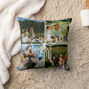 Cojín Decorativo Regalo de Navidad con lazo de 4 fotos para mejores