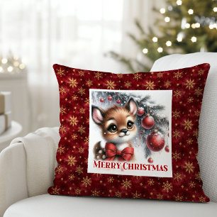 Cojín Decorativo Regalo de Navidad de ciervo bebé pacífico acuarela