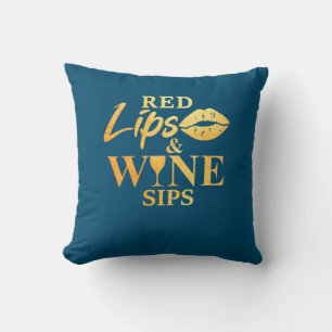 Cojín Decorativo Regalo de Navidad   Labios Rojos y Tragos de Vino