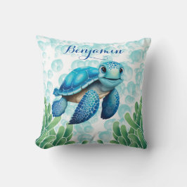 Cojín Decorativo Regalo de niño bebé de la tortuga azul del mar ver