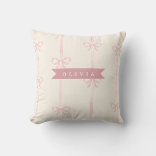Cojín Decorativo Regalo de nombre de lazo rosa personalizado Elegan