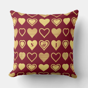 Cojín Decorativo Regalo de San Valentín Corazones de Lujo Burgundy 