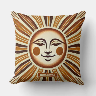 Cojín Decorativo Regalo de sol boho vintage dorado personalizado