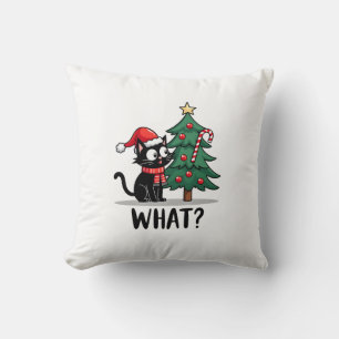 Cojín Decorativo Regalo divertido de gato negro empujando el árbol