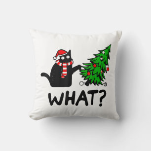 Cojín Decorativo Regalo divertido de gato negro que empuja el árbol