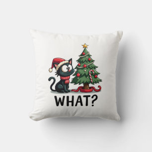 Cojín Decorativo Regalo divertido de gato negro que empuja el árbol