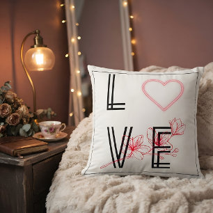 Cojín Decorativo Regalo Floral Corazón Rojo de Amor Romántico