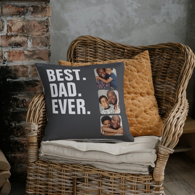 Cojín Decorativo Regalo fotográfico del Día del Padre Personalizado (Personalized Fathers Day Photo Gift Best Dad Ever Throw Pillow from Ricaso. Add photos & text (back))