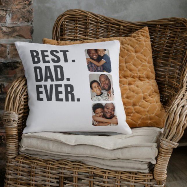 Cojín Decorativo Regalo fotográfico del Día del Padre Personalizado (Personalized Fathers Day Photo Gift Best Dad Ever Throw Pillow from Ricaso. Great gifts for Daddy)