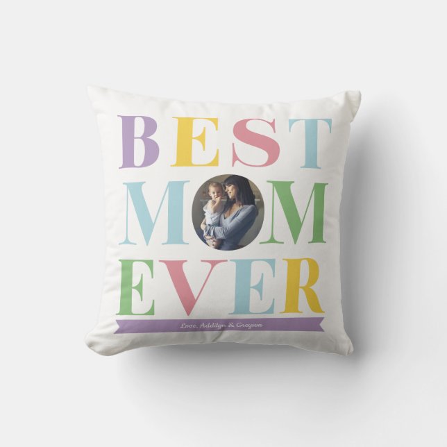Cojín Decorativo Regalo fotográfico Pastel Best Mom (Anverso)