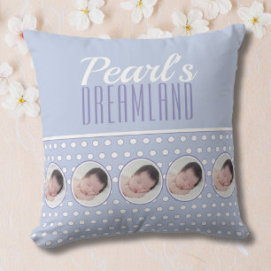 Cojín Decorativo Regalo para guardería de lunares azul lavanda