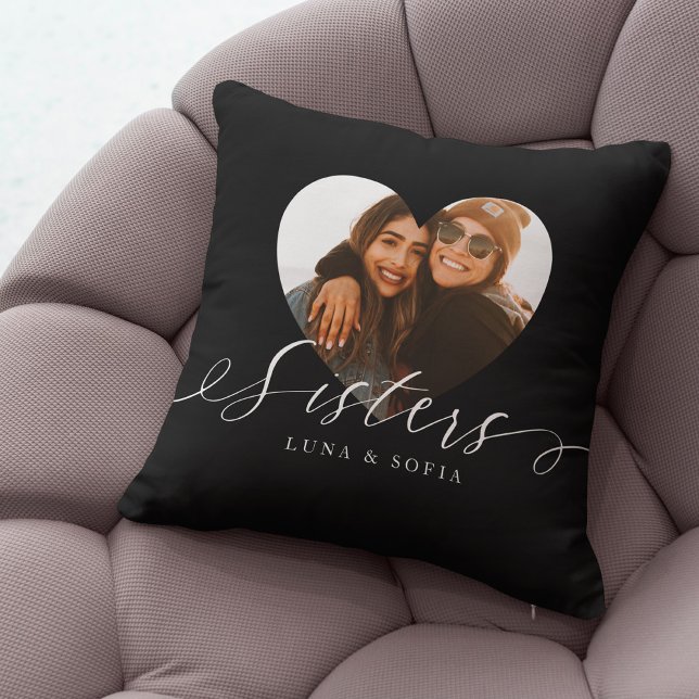 Cojín Decorativo Regalo Para Hermanas | Script Heart Photo Sisters (Subido por el creador)