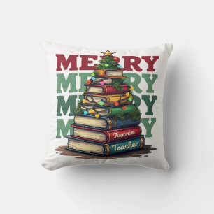 Cojín Decorativo Regalo para Maestro   Feliz Navidad Libros para Ma