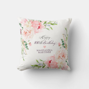 Cojín Decorativo Regalo personalizado de cumpleaños número 100 rosa