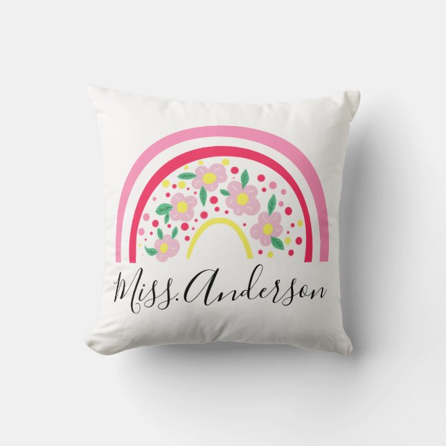 Cojín Decorativo Regalo personalizado de maestro Arcoiris Rosa Flor (Anverso)