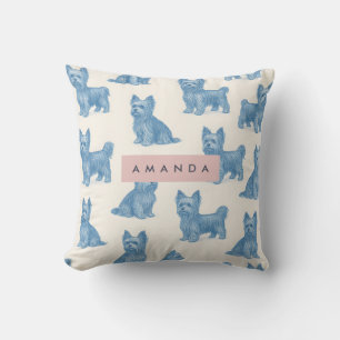 Cojín Decorativo Regalo Personalizado Nombre Azul Terrier de Yorksh