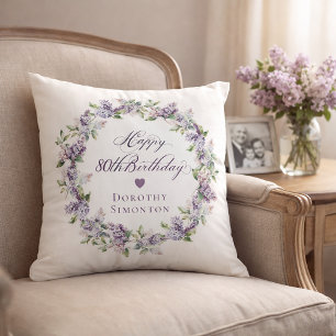 Cojín Decorativo Regalo personalizado para el cumpleaños 80 púrpura
