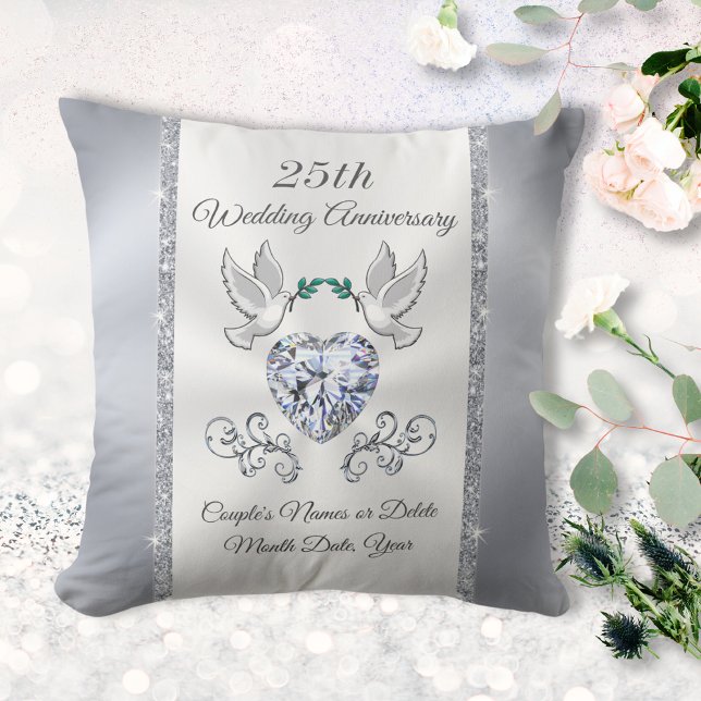 Cojín Decorativo Regalo tradicional personalizado de 25 años (25 year anniversary gifts. 25th anniversary pillow. Traditional gift for 25th wedding anniversary.  )